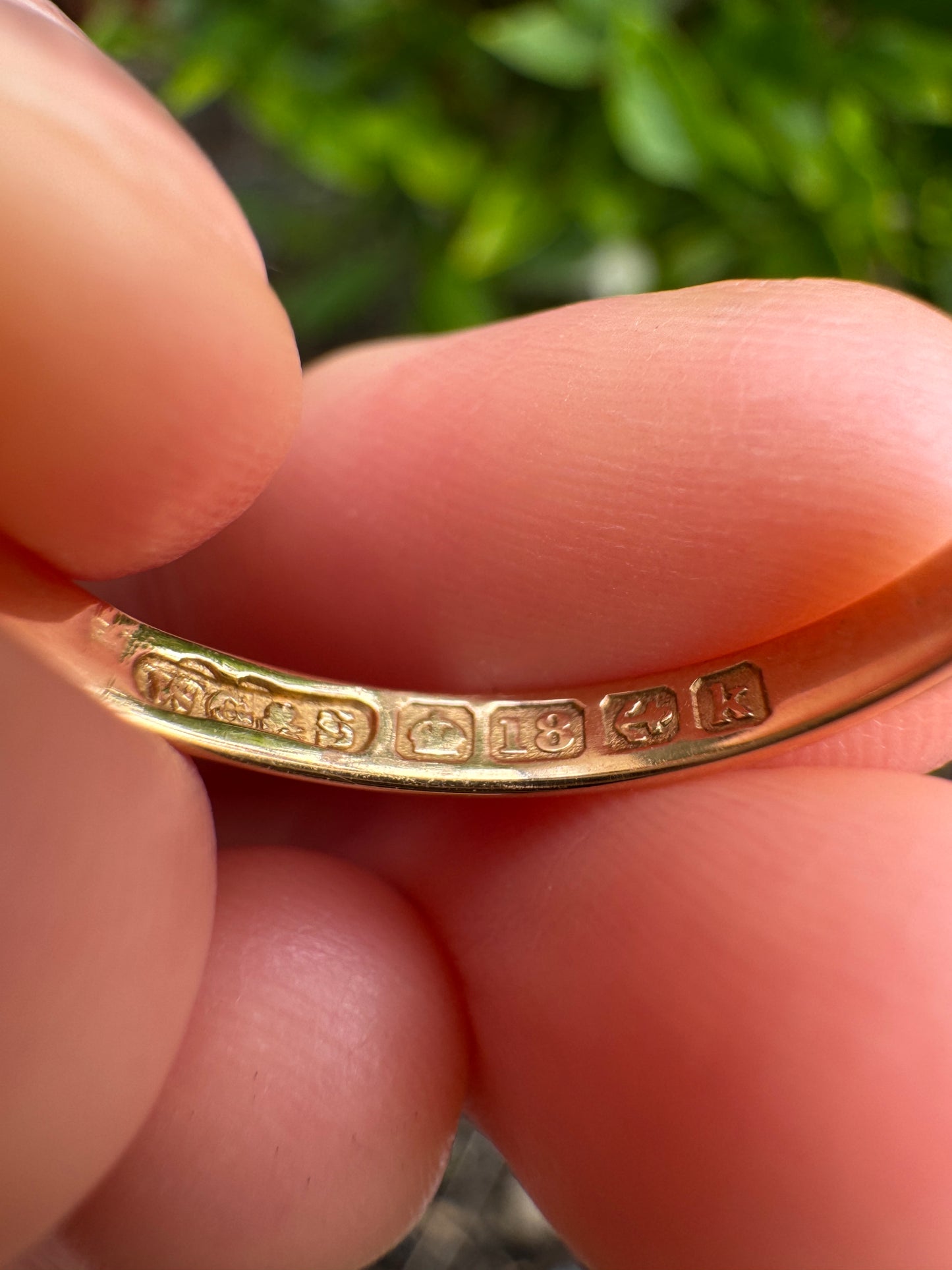 Antique Edwardian English 18ct yellow gold five stone 0.45ct TCW old European cut diamond and 0.42ct TCW sapphire ring