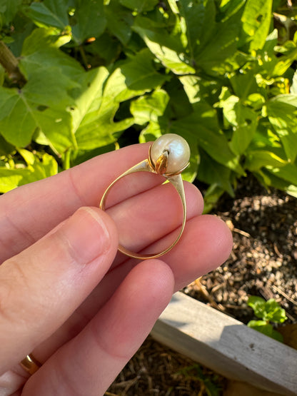 Vintage French 18ct yellow gold pearl ring