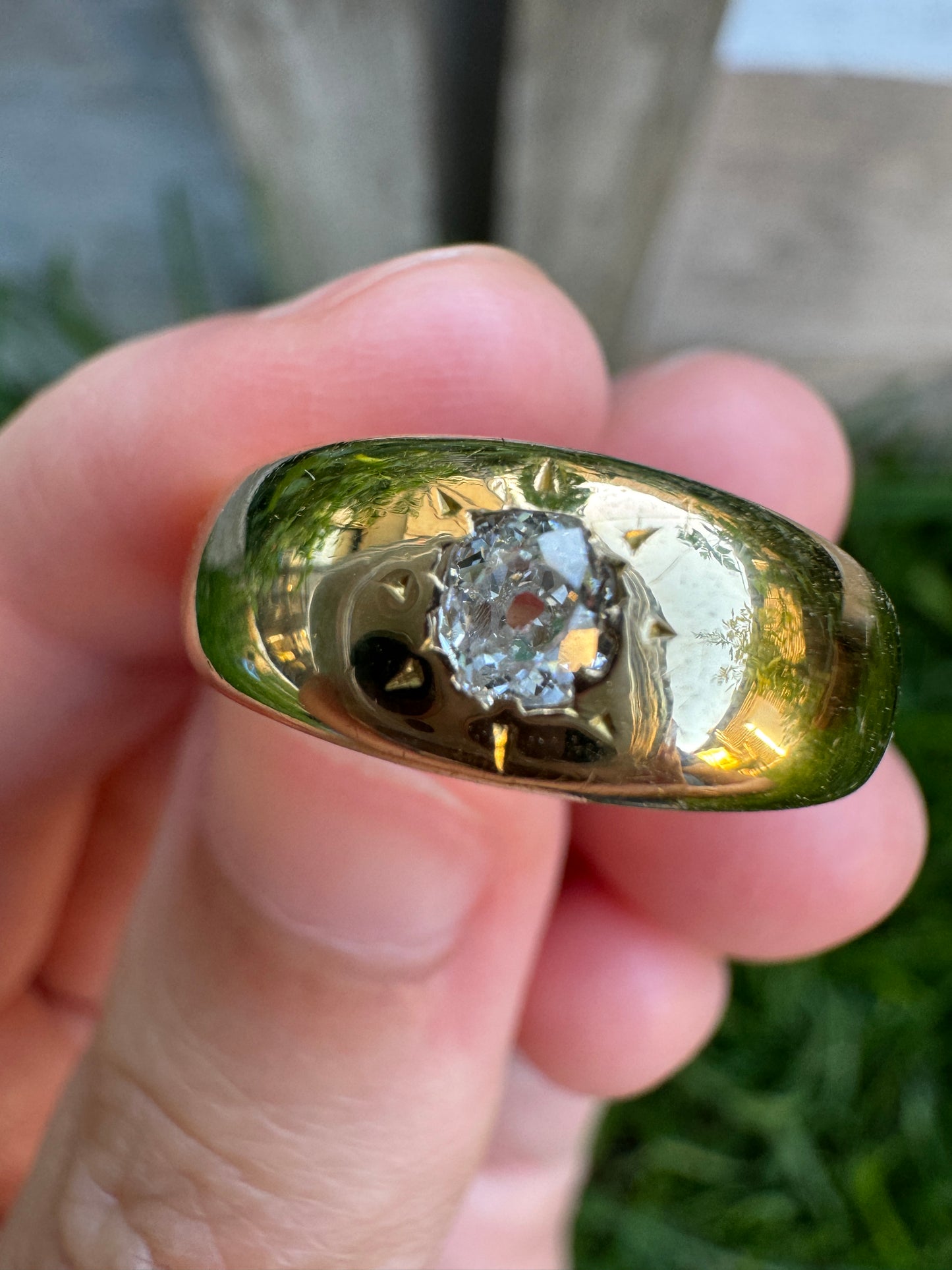Vintage 18ct yellow gold 0.2ct old mine cut diamond starset gypsy ring