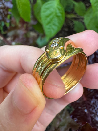 Antique 18ct yellow gold 0.15ct TCW old mine cut and single cut diamond snake ring