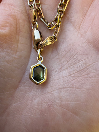 Custom handmade 9ct yellow gold 0.88ct hexagonal Australian parti sapphire bezel set pendant