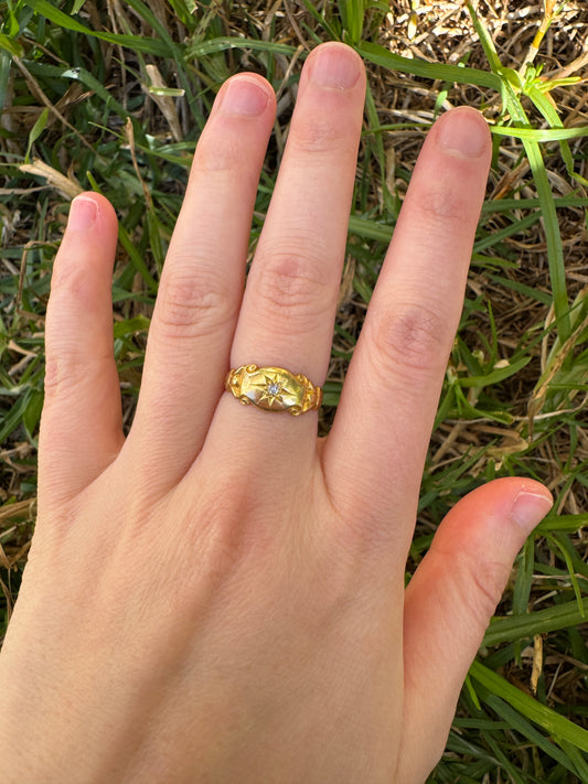 Antique 18ct yellow gold old mine cut diamond starset gypsy ring