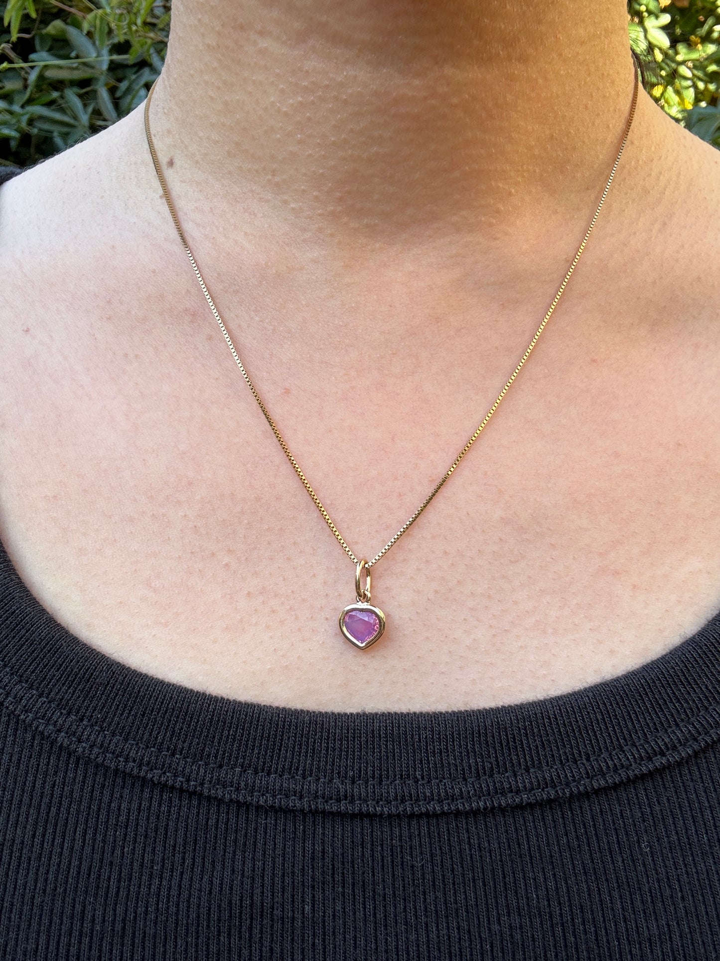Custom handmade 9ct yellow gold 1.1ct pink sapphire heart bezel set pendant