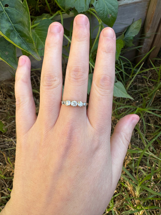 Vintage 18ct yellow gold and platinum five stone 0.69ct TCW old mine cut diamond bezel set ring