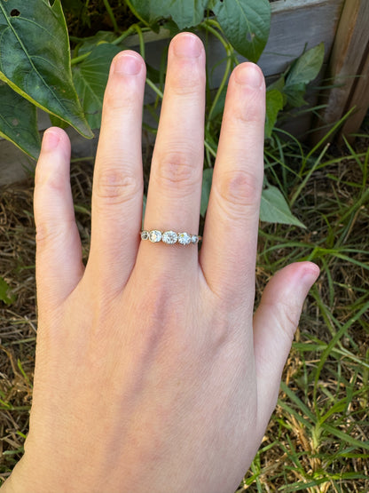 Vintage 18ct yellow gold and platinum five stone 0.69ct TCW old mine cut diamond bezel set ring