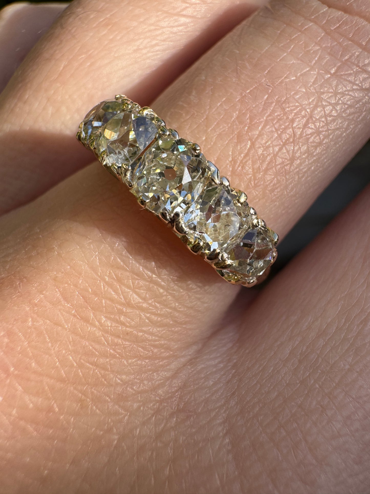 Antique 18ct yellow gold five stone 1.7ct TCW old mine cut diamond ring