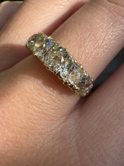 Antique 18ct yellow gold five stone 1.7ct TCW old mine cut diamond ring