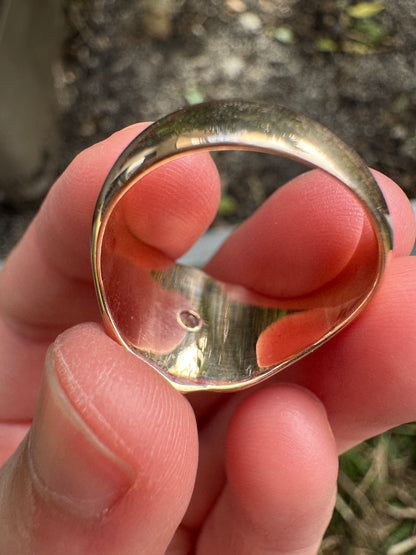 Antique English 9ct rosy yellow gold 0.15ct old European cut diamond starset shield signet ring