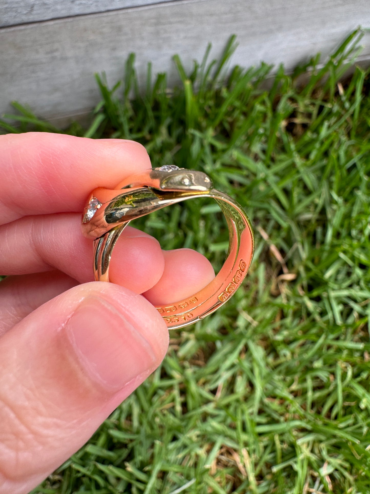 Antique 18ct yellow gold 0.25ct TCW old cut diamond snake ring