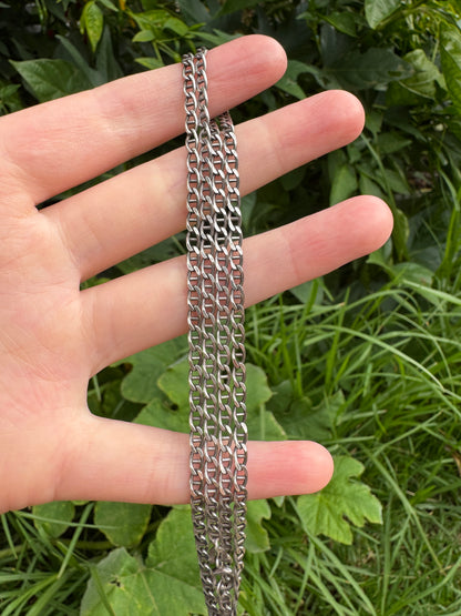 Vintage Italian sterling silver flat mariner link chain, 60cm / 23.62 inches long