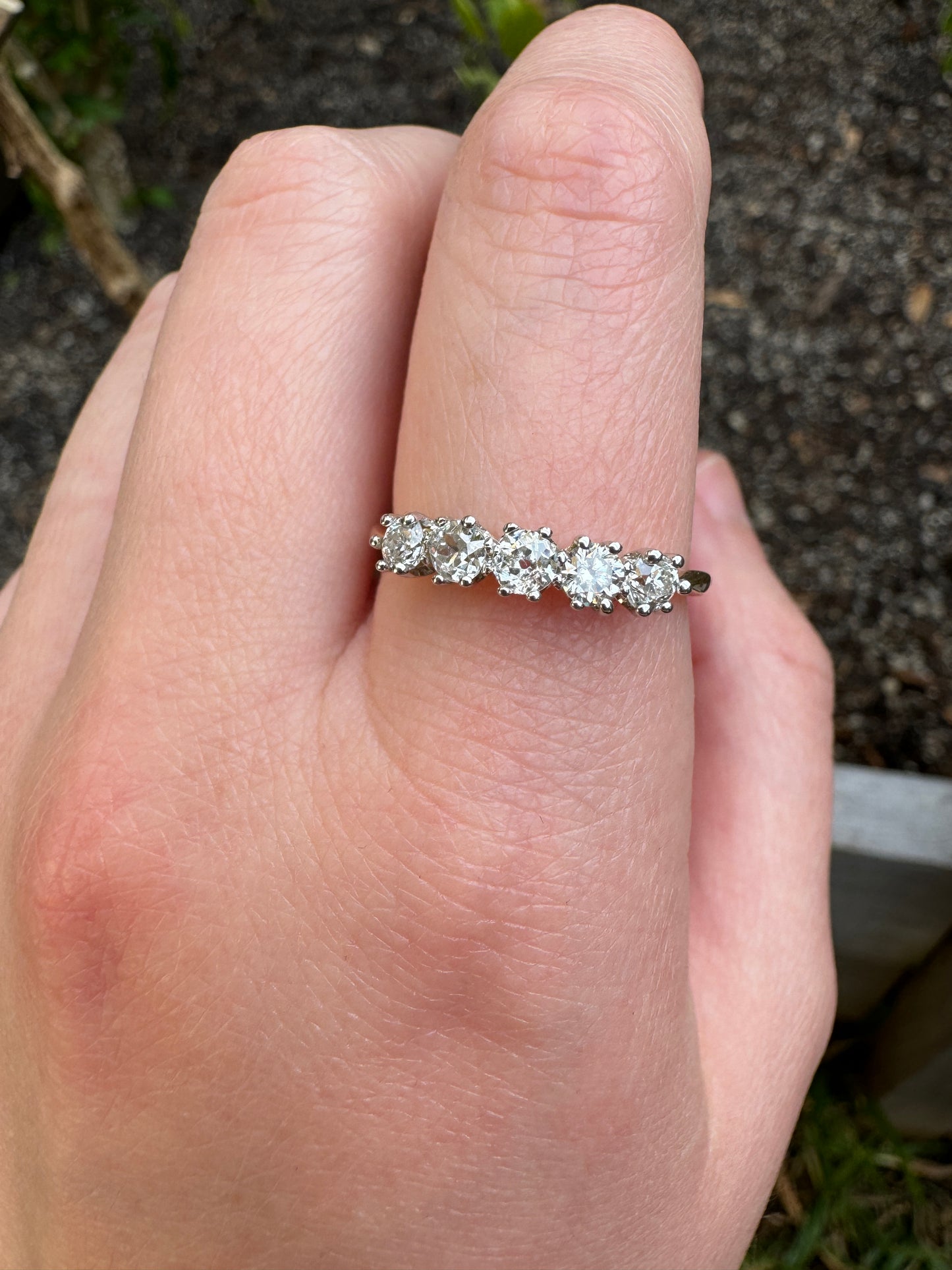 Vintage 18ct yellow and white gold five stone 0.6ct TCW old mine and old European cut diamond ring