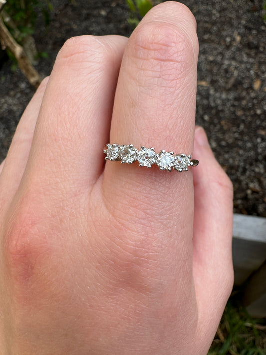 Vintage 18ct yellow and white gold five stone 0.6ct TCW old mine and old European cut diamond ring