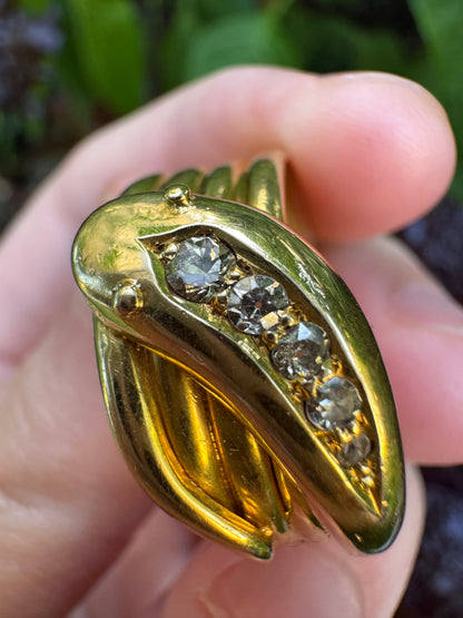 Antique 18ct yellow gold 0.15ct TCW old mine cut and single cut diamond snake ring