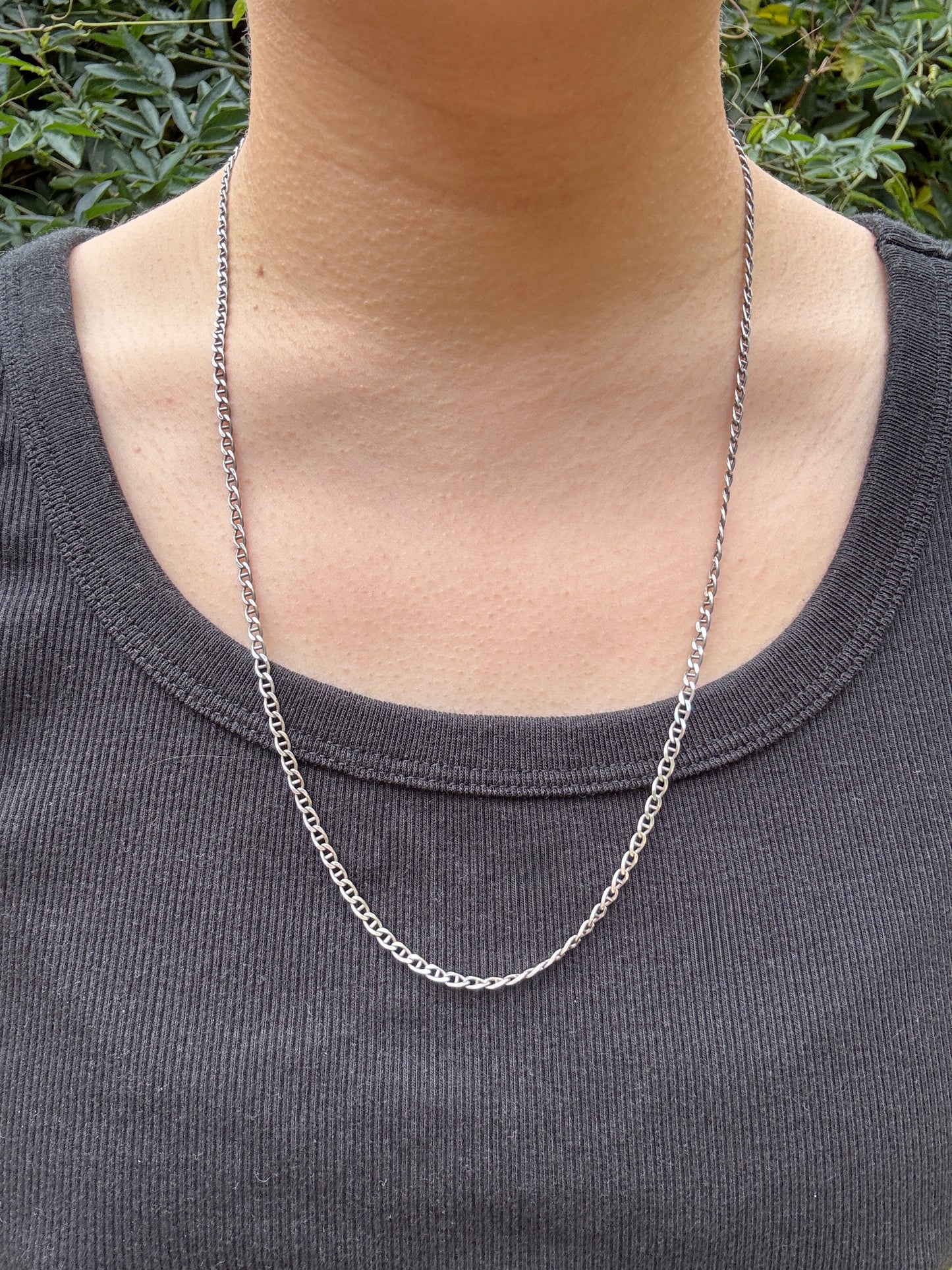 Vintage Italian sterling silver flat mariner link chain, 60cm / 23.62 inches long