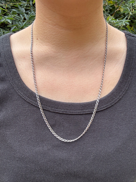 Vintage Italian sterling silver flat mariner link chain, 60cm / 23.62 inches long