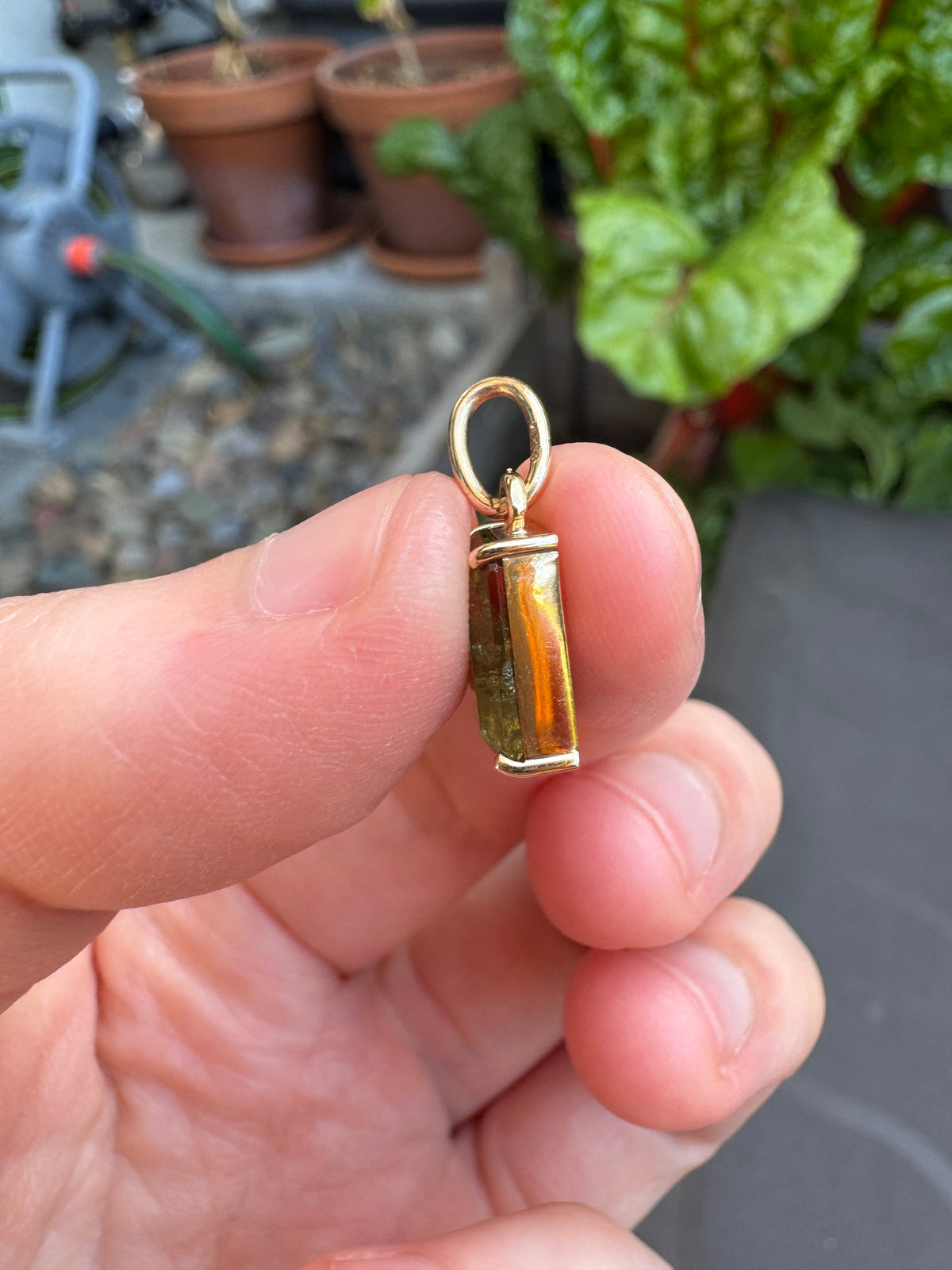 Handmade 9ct gold natural green Mali garnet pendant