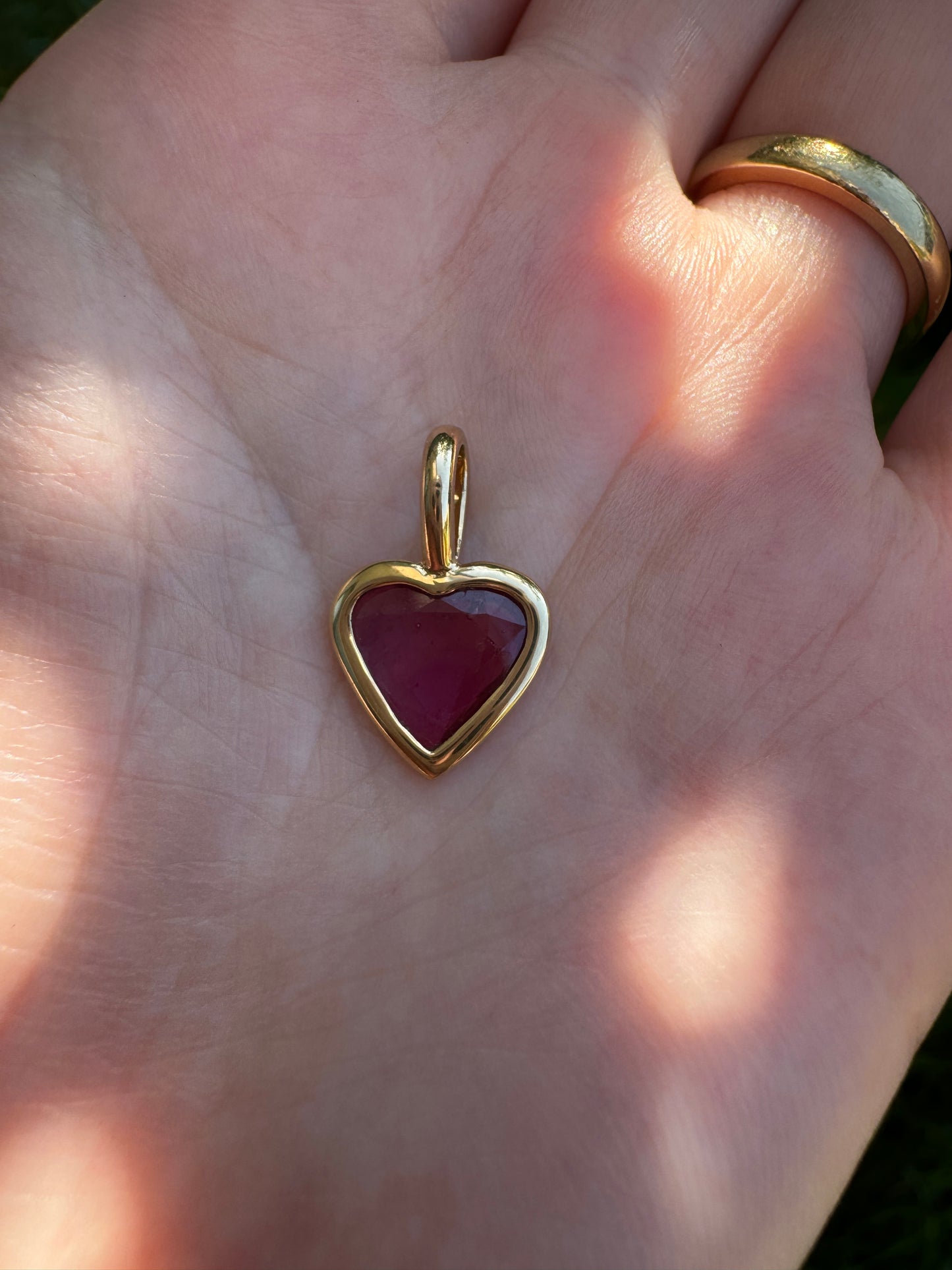 Custom 18ct yellow gold ruby heart pendant