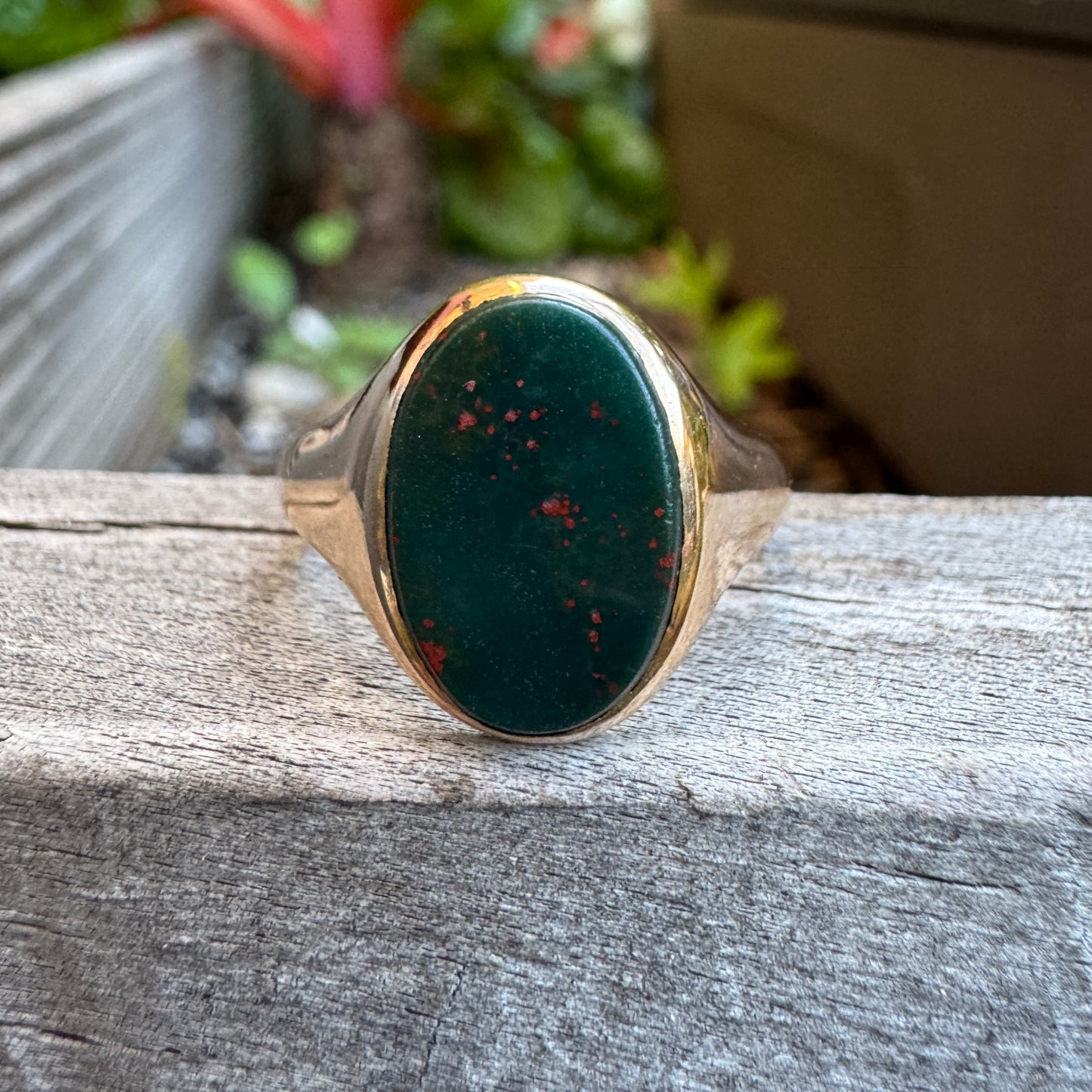 Antique Australian Dempster 15ct yellow gold bloodstone signet ring
