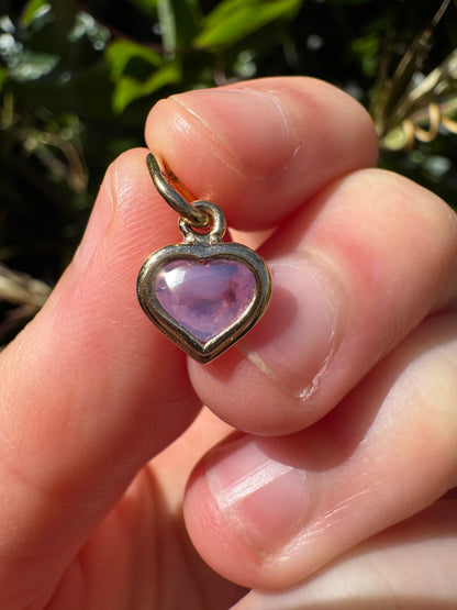 Custom 9ct yellow gold 0.66ct pink sapphire heart bezel set pendant