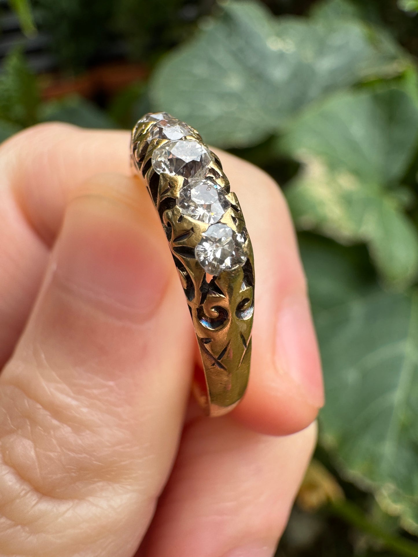 Antique Australian 18ct yellow gold five stone 0.42ct TCW old mine cut diamond ring