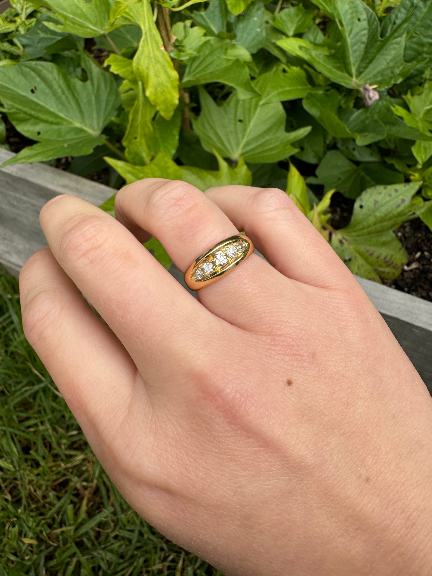 Antique 18ct yellow gold five stone 0.5ct TCW old mine cut diamond ring