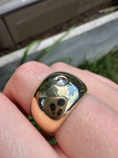 Vintage Italian 9ct gold rose cut diamond bombe gypsy ring