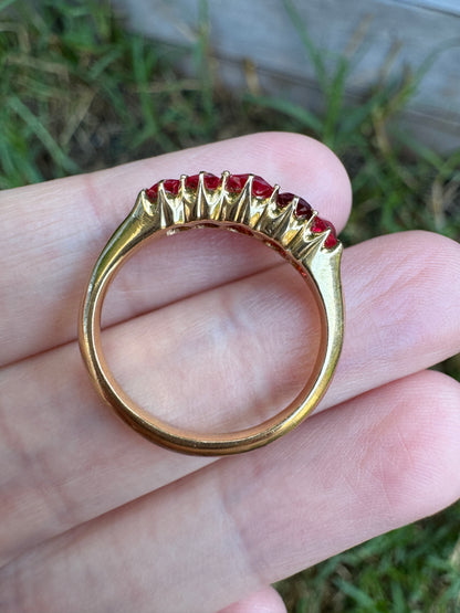 Antique 18ct yellow gold five stone 1.09ct TCW old single cut natural pink 'Jedi' spinel ring