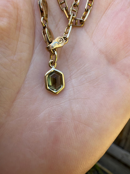 Custom handmade 9ct yellow gold 0.88ct hexagonal Australian parti sapphire bezel set pendant