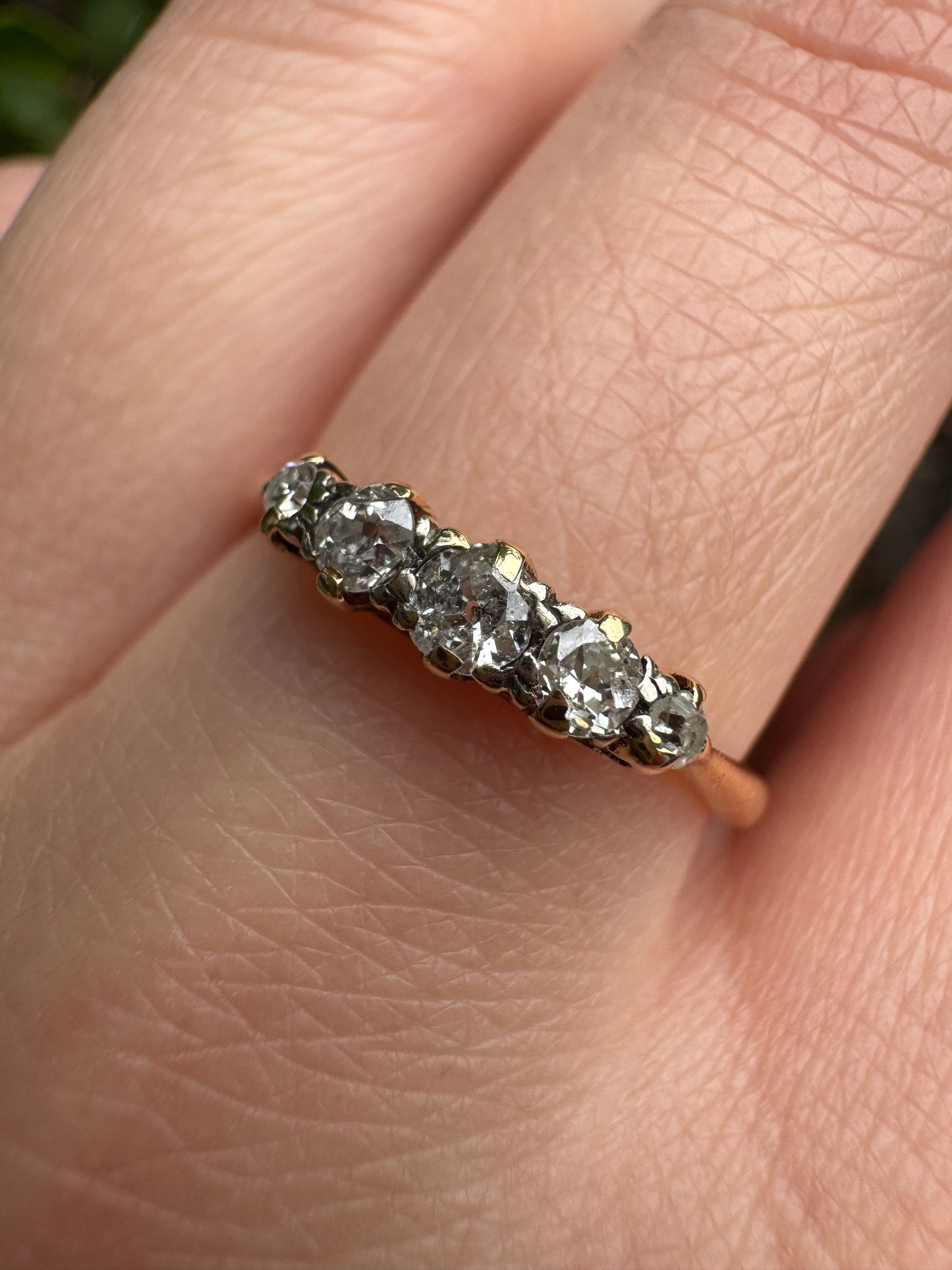 Vintage 18ct yellow gold five stone 0.28ct TCW old mine cut diamond ring