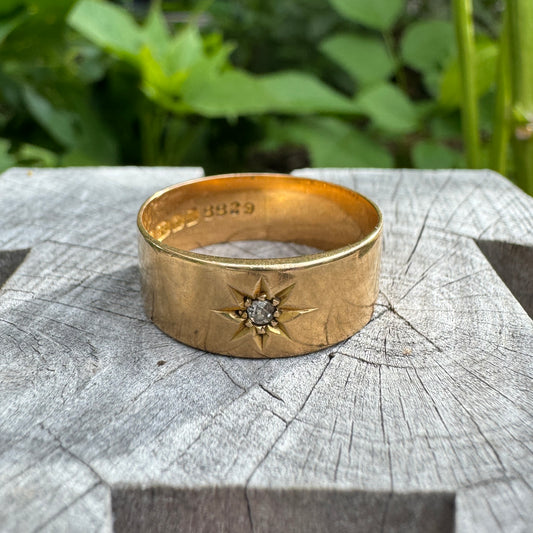 Antique 18ct yellow gold single cut diamond starset cigar band, 7mm wide