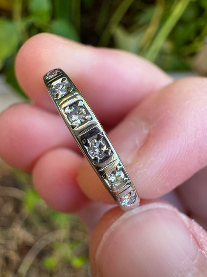 Antique Australian 18ct white gold six stone single cut diamond half eternity ring