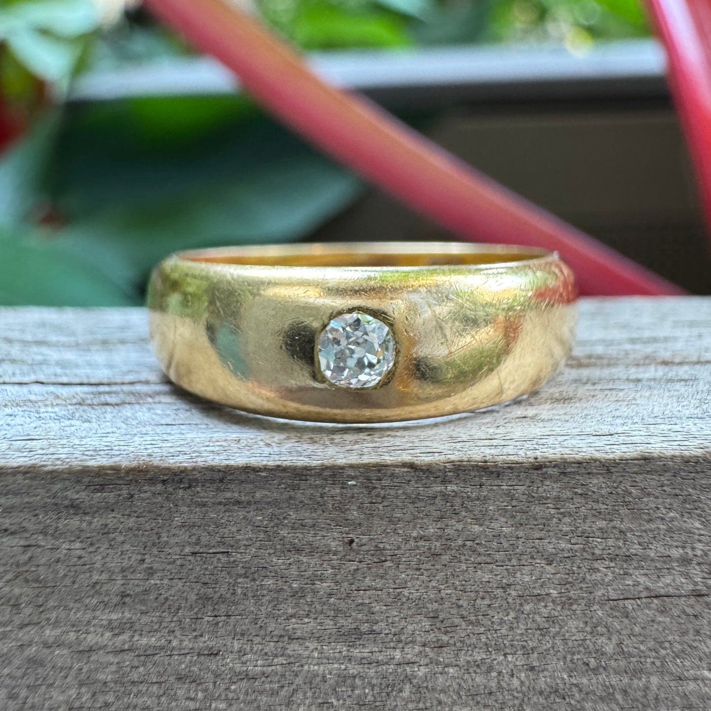 Antique Australian Basse Adelaide 18ct yellow gold old mine cut diamond gypsy ring