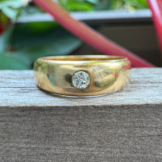 Antique Australian Basse Adelaide 18ct yellow gold old mine cut diamond gypsy ring