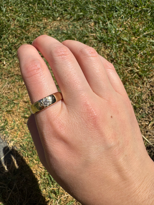 Antique Australian 15ct yellow gold 0.27ct old mine cut diamond starset gypsy ring