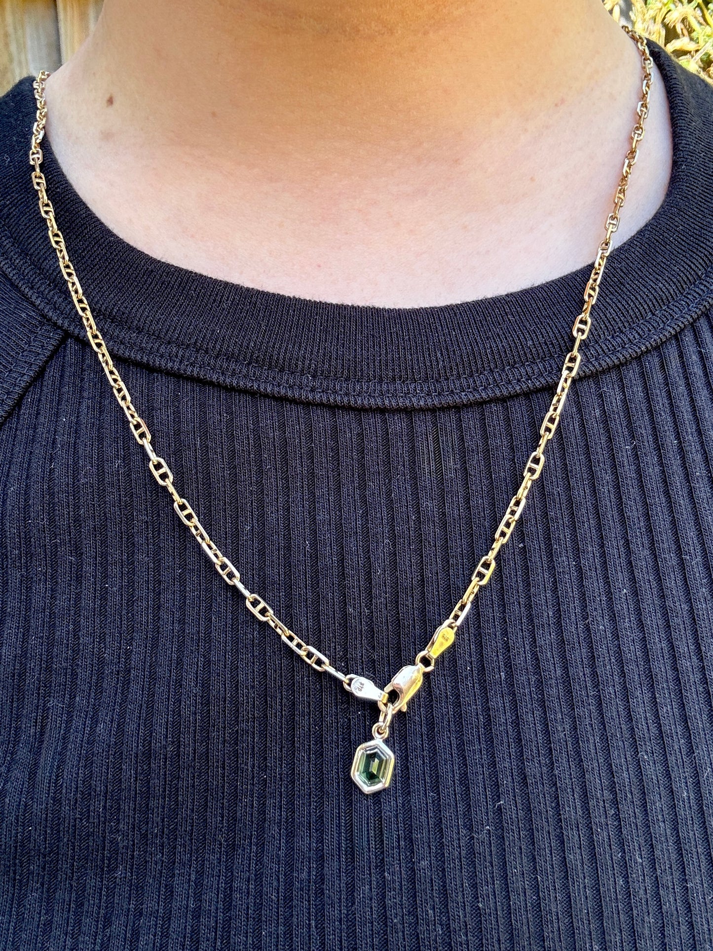 Custom handmade 9ct yellow gold 0.88ct hexagonal Australian parti sapphire bezel set pendant