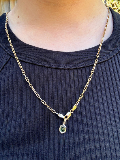Custom handmade 9ct yellow gold 0.88ct hexagonal Australian parti sapphire bezel set pendant