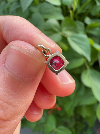 Custom 9ct yellow gold 0.83ct cushion cut ruby claw set pendant