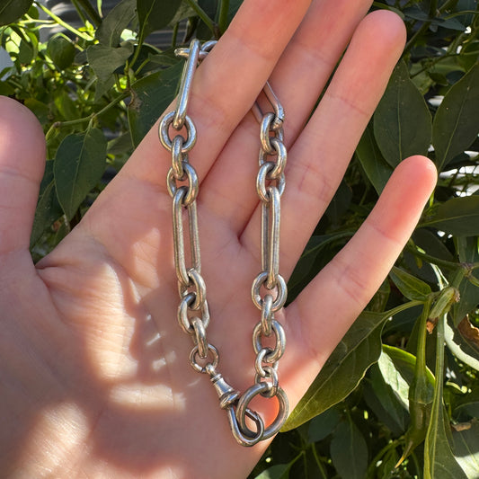 Antique silver trombone link bracelet/chain extender with dog clip, 20.5cm / 8.07 inches long