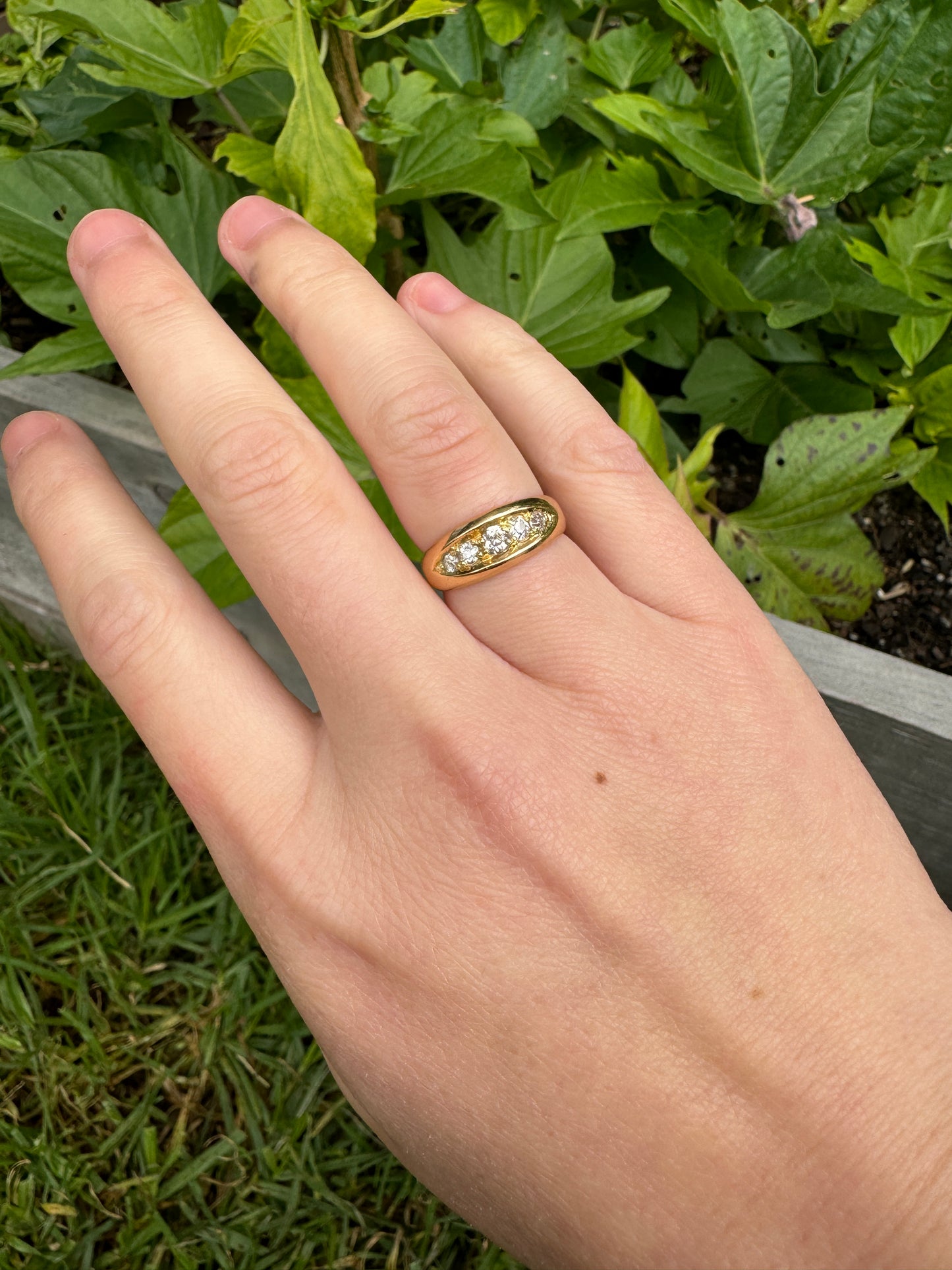 Antique 18ct yellow gold five stone 0.5ct TCW old mine cut diamond ring