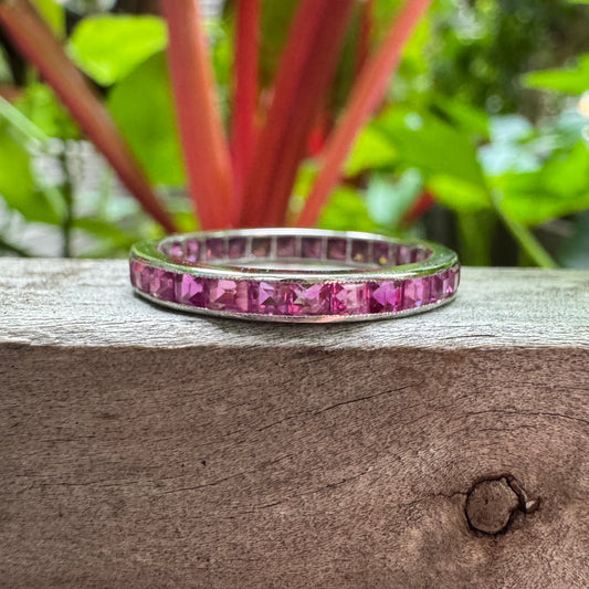 Antique platinum 1.51ct TCW natural ruby eternity ring