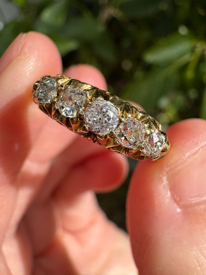 Antique Australian 18ct yellow gold five stone 0.45ct TCW old mine cut diamond ring