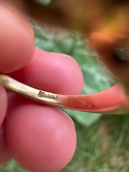 Antique 18ct yellow gold three stone 0.95ct flat cut garnet and 0.45ct TCW old European cut diamond ring