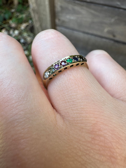 Vintage English Victorian Revival 9ct yellow gold DEAREST acrostic ring