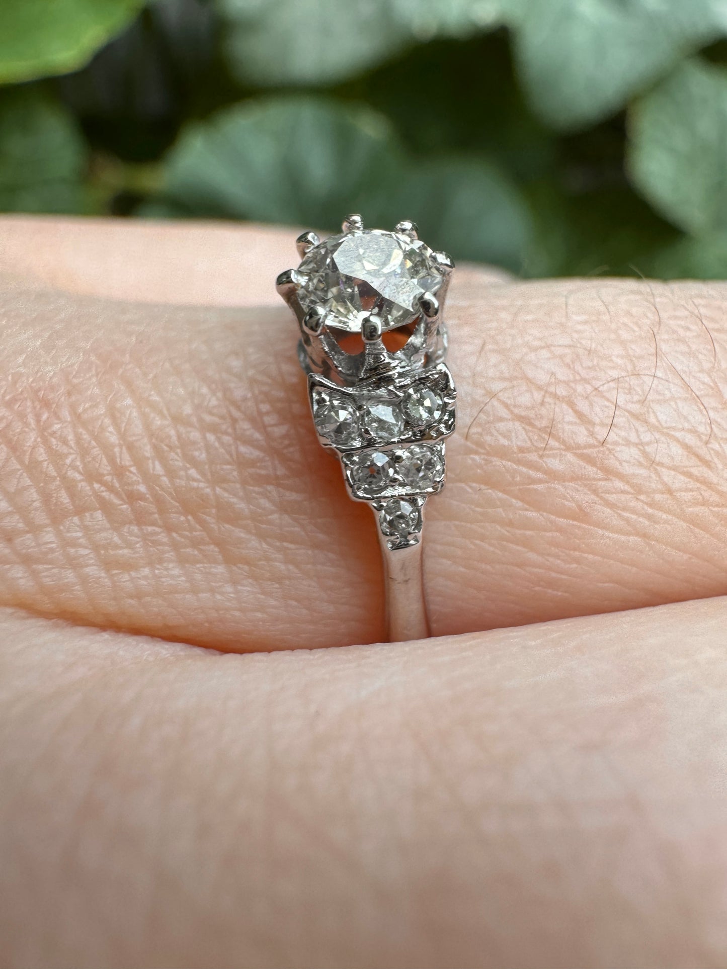 Antique 18ct white gold 0.44ct old mine cut diamond and 0.18ct TCW old single cut diamond ring