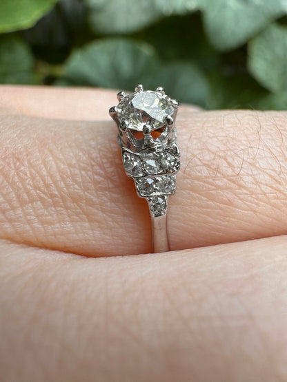Antique 18ct white gold 0.44ct old mine cut diamond and 0.18ct TCW old single cut diamond ring