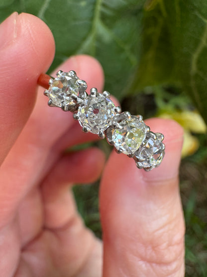 Antique 18ct yellow gold five stone 1.29ct TCW old mine cut diamond ring