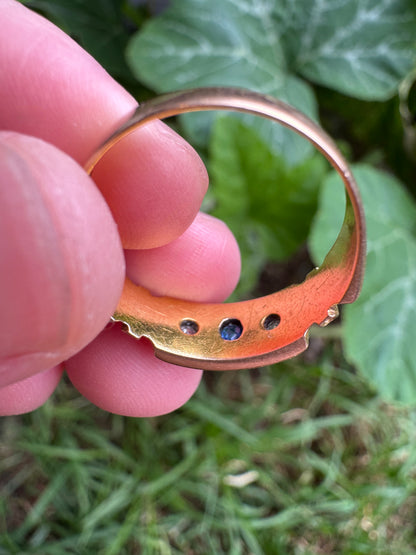 Antique Australian 15ct rosy yellow gold natural sapphire and old single cut diamond gypsy ring