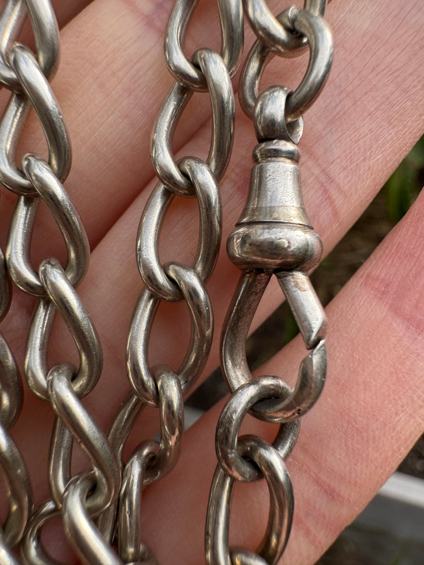 Vintage silver oval link chain with dog clip, 39cm / 15.35 inches long