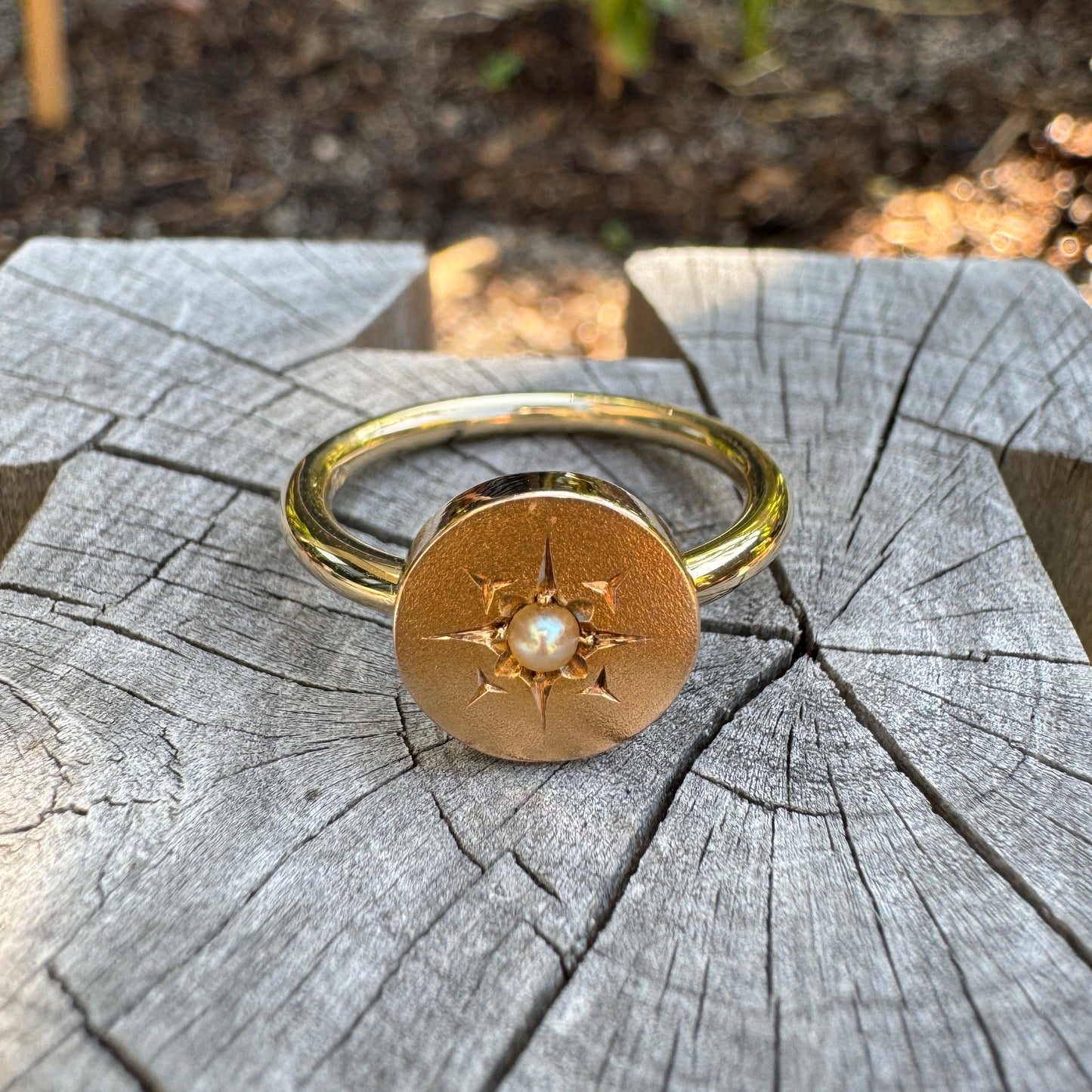 Custom 9ct yellow gold starset pearl stickpin conversion ring