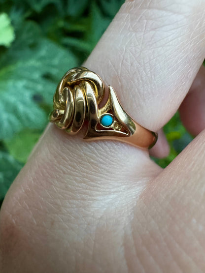 Antique Edwardian 18ct yellow gold turquoise cabochon knot ring